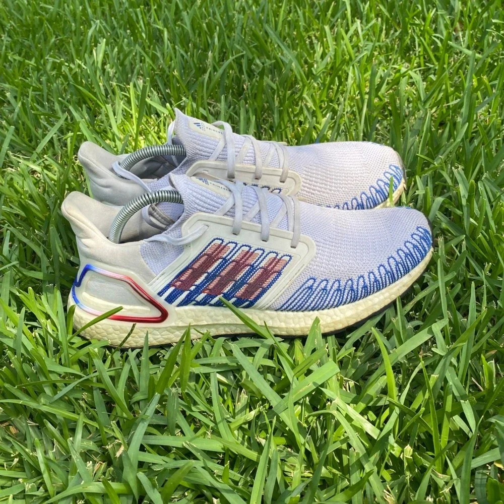 Adidas Ultraboost 20 Primeblue White Blue Red Mens Running Shoes EG0712 Sz 10.5